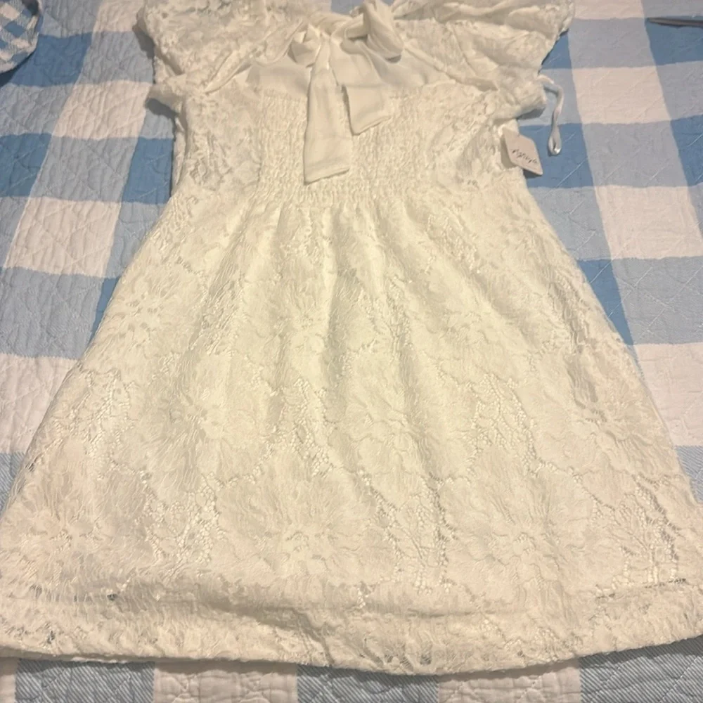 NWT Free People Hailee Puff Sleeve Lace Dress in Ivory